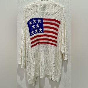 BiBi Off-White Open-Knit Sweater with USA Flag Graphic